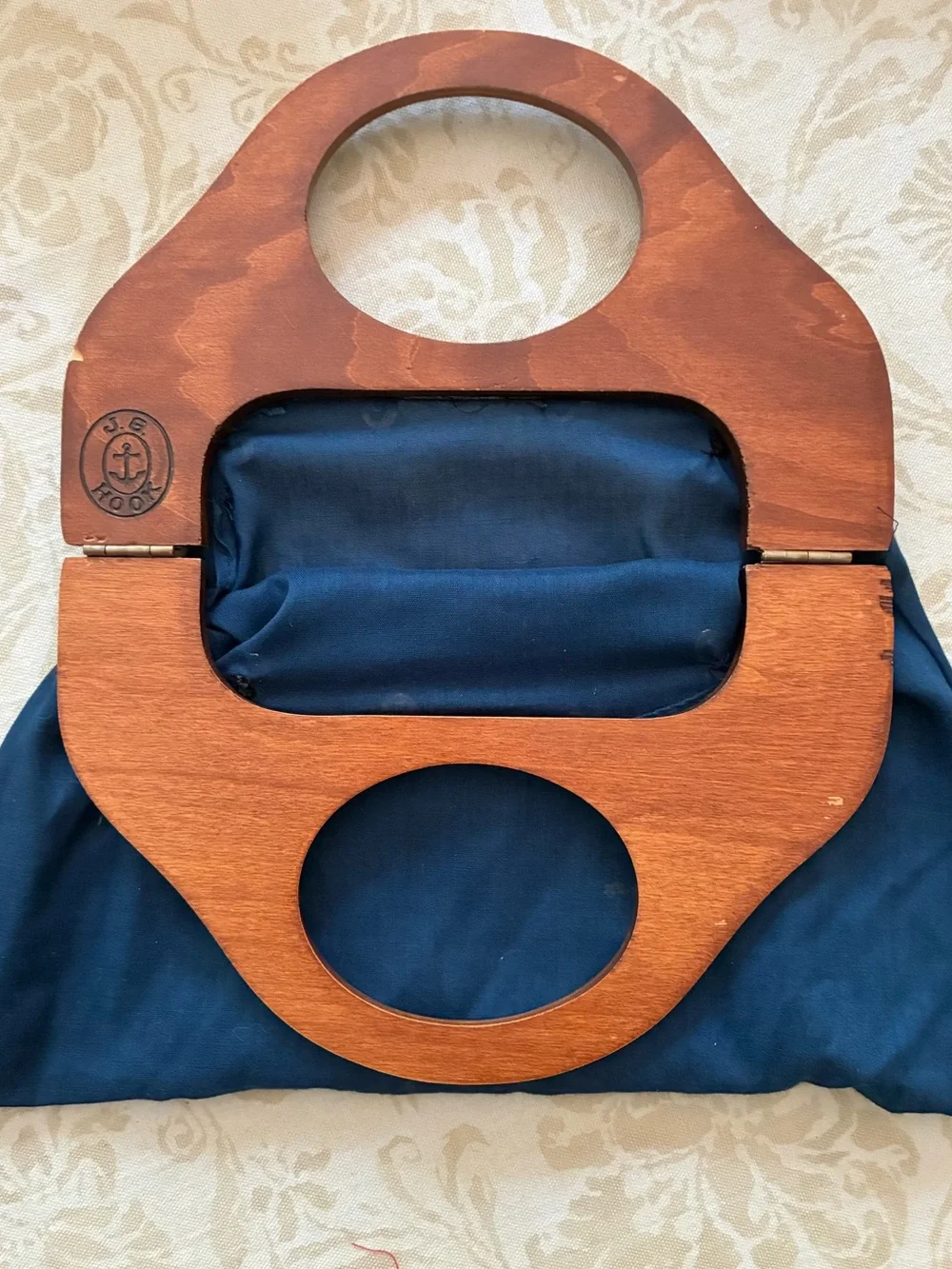 J.G. Hook Bermuda Bag Wood Handles Gold Anchor Buttons Pink Corduroy Cover